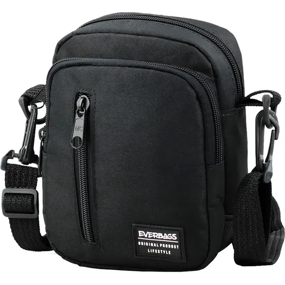 Shoulder Bag Everbags Preta 3 Compartimentos Tecido Oxford Impermeável Black Liso