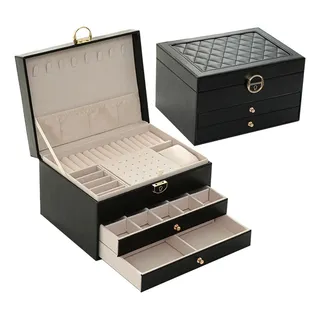 Modus J1017 Três Camadas Portátil Flanela Caixa de Joias Cor Preto