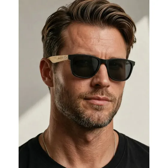 Óculos De Sol Masculino Polarizado Maya Glasses Madeira Bambu Classic Preto Premium Proteção Uv400 + Case