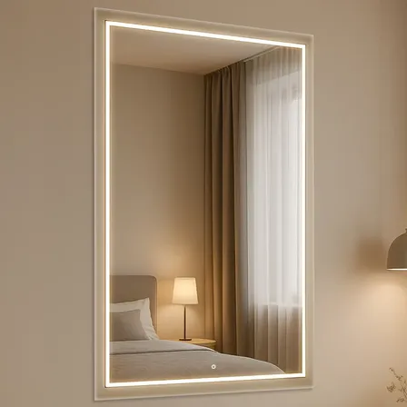 Espelho Jateado Lapidado Com Led 70x50 Retangular Com Touch Moldura Led Neutro,quent E Frio 3 Cores