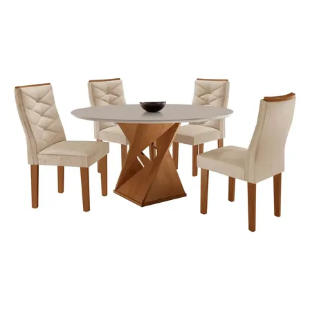Yescasa Conjunto Mesa Redonda Com 4 Cadeiras Tampo Mdf Cinamomo/off White/suede Pena