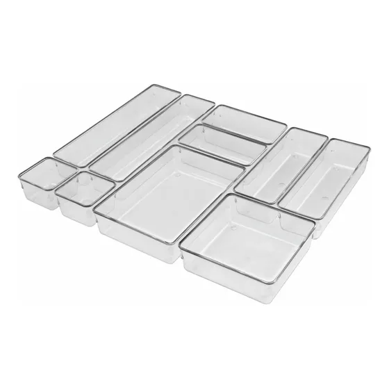 Kit com 10 organizadores modulares com gaveta acrílica transparente