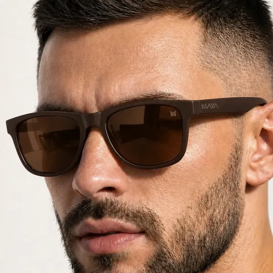 Óculos De Sol Masculino Quadrado Com Proteção Premium Uv400 Marrom + Case