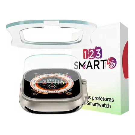 123smart — 1 Pelicula De Vidro Temperado Com Aplicador 123-isl-02 Para Apple Watch Ultra 1 2 e 3 Iwatch 49mm — Transparente