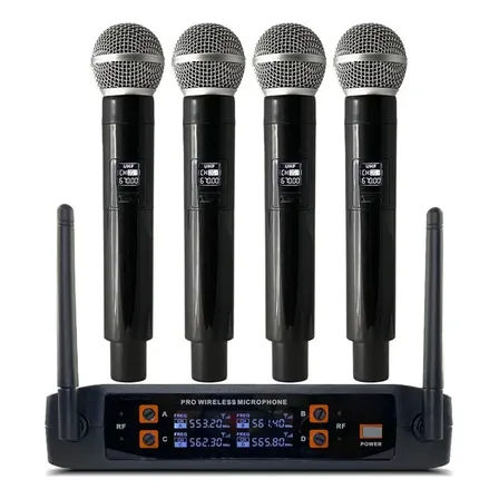 Microfone Sem Fio 4-channel Para Festa Karaoke Banda Igreja Cor Preto