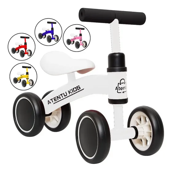 Bicicleta Infantil De Equilíbrio Sem Pedal Andador 4 Rodas Cor Branco