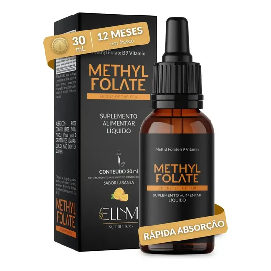 Vitamina B9 Metilfolato Calcio Gotas Sublingual 30ml Sabor Laranja Auxilia Funcionamento Sistema Imune Formula Concentrada 500mcg Dose Ellym Nutrition
