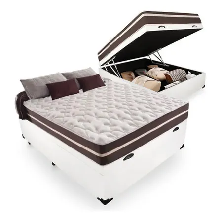 Cama Prime Colchões Box Baú Casal com Colchão De Molas Classic Superlastic cor branco