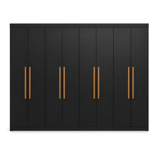 Guarda Roupa Casal 8 Portas Preto Espresso Móveis 4 Gavetas MDF 200x237x47cm