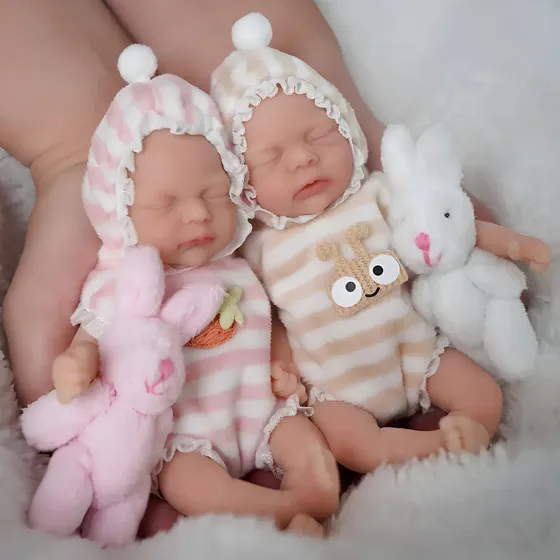Brastoy Bebe Reborn Boneca Silicone Sólido Gêmeos 15cm