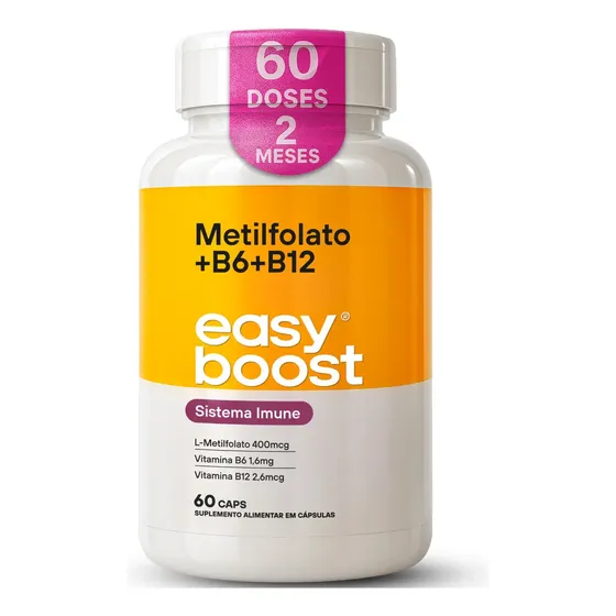 L-Metilfolato De Cálcio + Vitamina B6 B12 Metilcobalamina Easy Boost, Ácido Fólico Vitamina B9 400mcg 60 Cápsulas