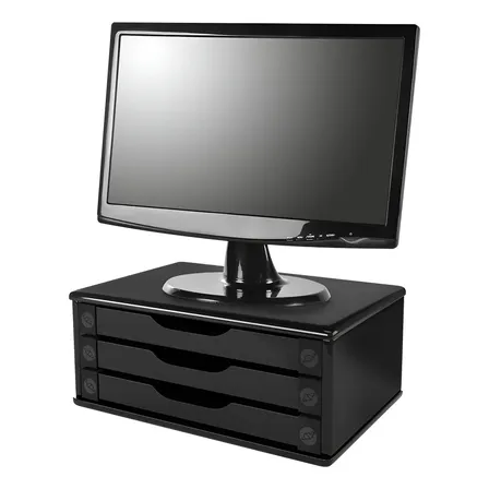 Suporte Monitor Mesa Souza 3 Gavetas Preto MDF Fixo 16x39 cm