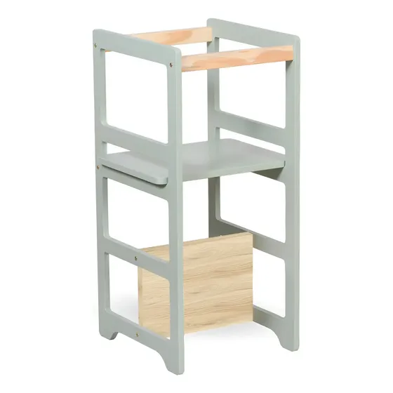 Torre Verde Montessouri De Aprendizagem 4 Em 1 Laqueada Verde Cha Regula Altura Top Decoração Infantil