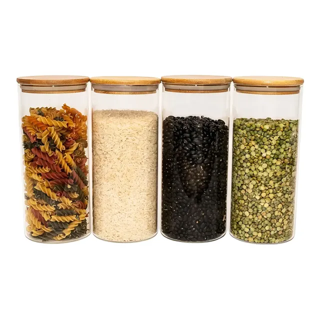 Kit 4 Potes De Mantimentos Com Tampa De Bambu - Oikos Cor Marrom-claro