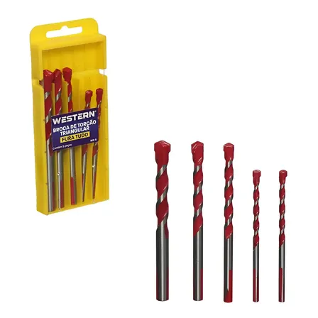 Jogo 5 Brocas Western Fura Tudo Aço Carbono Mármore Concreto Vidro