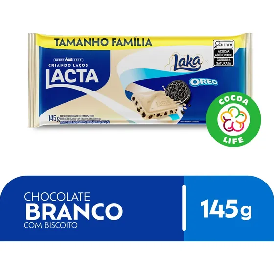 Chocolate Lacta Branco Laka Oreo 145g