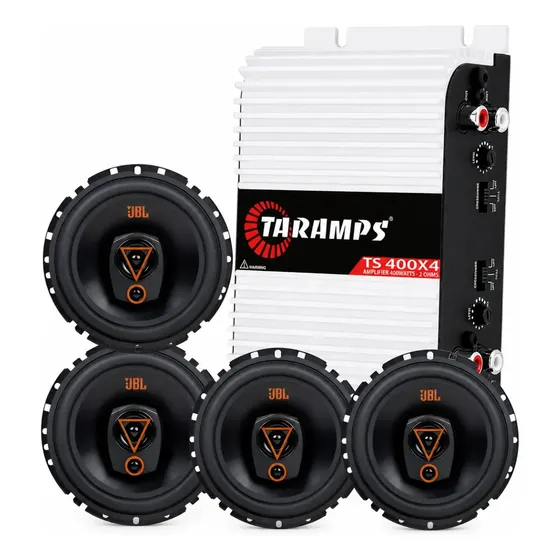 Kit 4 Alto Falantes Jbl 6trms80 80w + Módulo Taramps Ts400x4 Cor Preto
