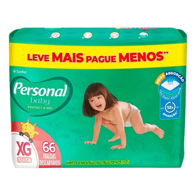 Fralda Personal Protect & Sec Xg Com 66 Unidades Extra Grande (xg) Sem Gênero