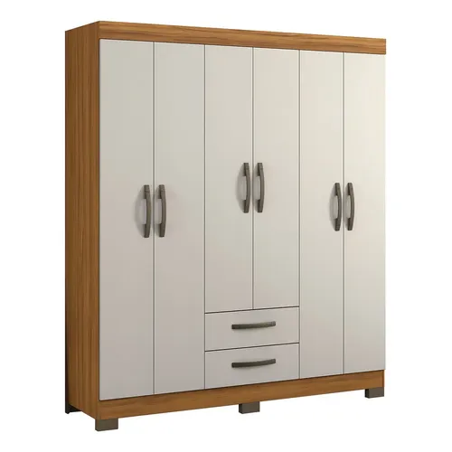 Guarda-roupa Casal Notável Móveis Tairus 6 Portas Freijó Off 187x161cm