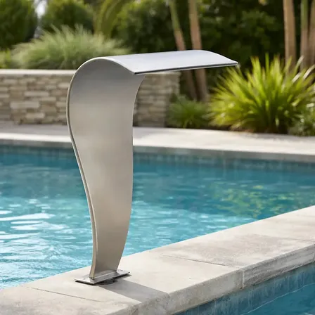 Cascata Para Piscina Aço Inox 60cm Naja Com Base Reta