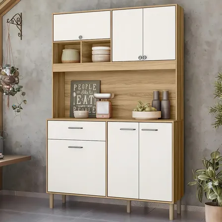 Armario De Cozinha Erva Doce 120 Cm 6 Portas E 1 Gaveta Cor Freijó/off White Freijó/off White
