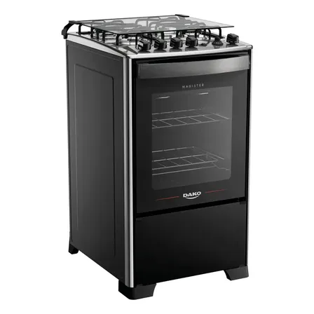 Fogão 4 Bocas Dako Magister Grill Preto Com Mesa Inox Preto