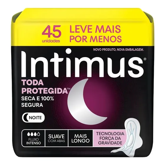 Absorvente Intimus Tripla Proteção Noite Suave Com Abas, Fluxo intenso, 45 unid