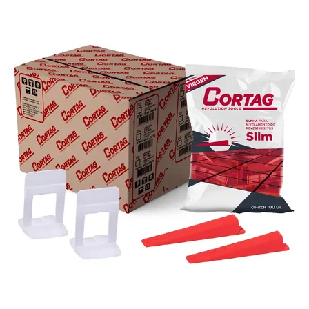 1000 Espaçadores Nivelador 2mm Slim + 100 Cunhas Slim Cortag Cor Branco | Vermelho