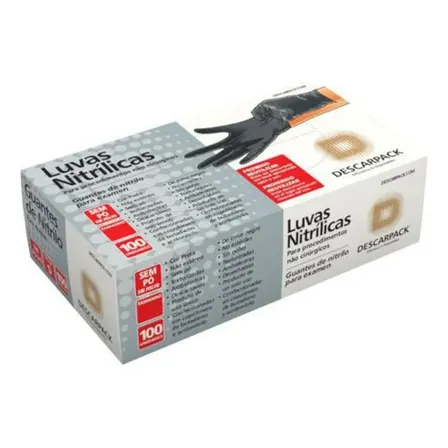 Luva Nitrílica Preta Descarpack 100un - M Preto