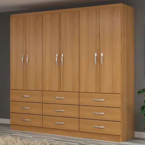 Guarda Roupa Casal 6 Portas 9 Gavetas Bergamo Evidência Cor Cinamomo