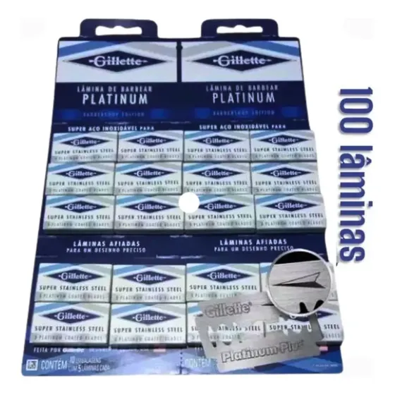 Lâmina De Barbear Gillette Platinum 1 Cartela Com 100 Unindades Inteiras fio Duplo Aço