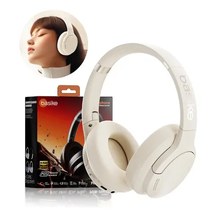 Headset Bluetooth Redução De Ruído Do Anc Hifi Basike Fone de ouvido Headphone Bluetooth5.4 over-ear Sem Fio Com Microfone Até 50h de Bateria Cor Branco