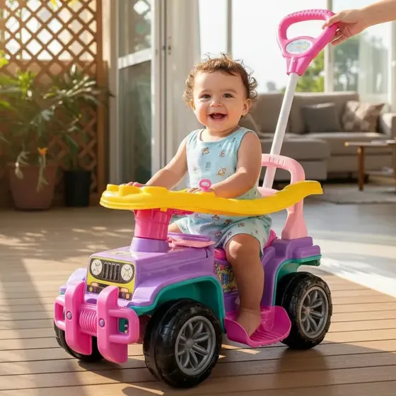 carrinho de passeio Andador Jip Jip Rosa c/ Haste e protecao