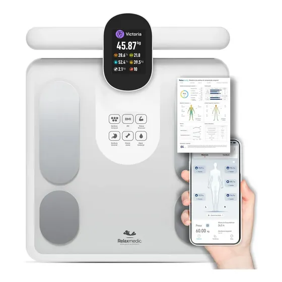 Balança Digital Bioimpedância Vision 8 Eletrodos Relaxmedic Cor Branco