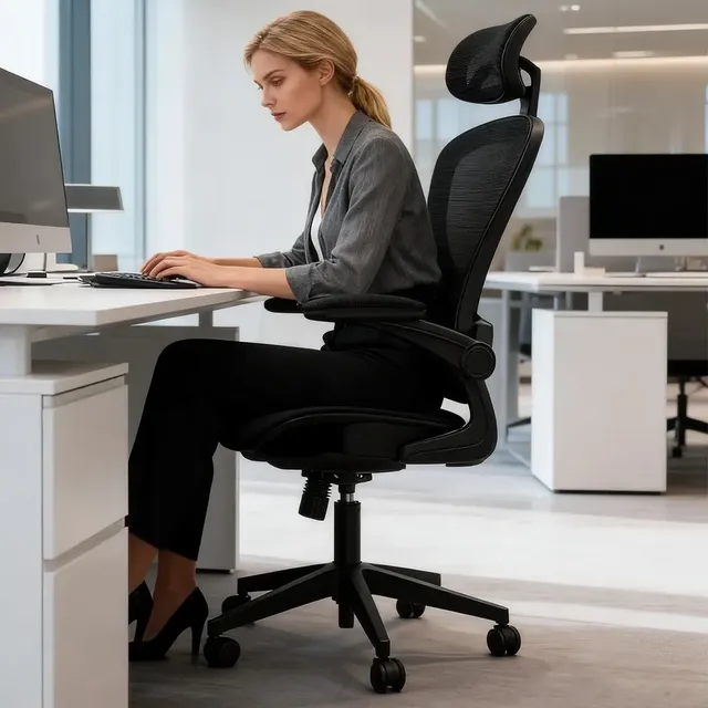 Cadeira Escritório Ergonômica Presidente com Apoio Cabeça Ajustável, Suporte Lombar, Giratória Reclinável para Home Office Python Fly Preto