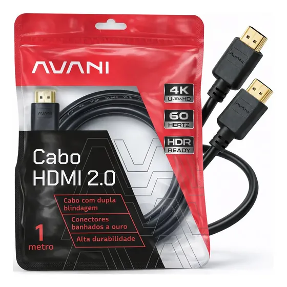 Cabo HDMI 1m Reforçado Dupla Blindagem Alta Durabilidade Versão 2.0 4K Ultra HD HDR ARC CEC Ethernet Conector Banhado a Ouro 1 metro