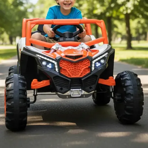 Carro Elétrico Infantil BrinqKids 12V Luz Som Laranja-Claro Controle Remoto