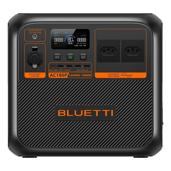Bluetti Ac180p Estação De Energia Portátil Gerador Solar 1800w 2700w Pico 1440wh Tomada Br 120v Monofásico