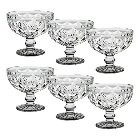 Jogo Com 6 Taças De Sobremesa Diamante Em Vidro 300ml Original Transparente