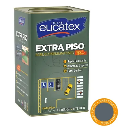 Tinta Acrílica Para Piso Eucatex Extra Piso Premium Cinza 18l, Para Cimento E Tráfego Intenso Fosco