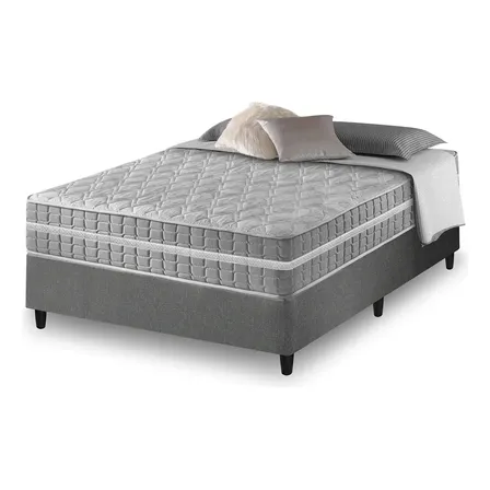 Box Casal Cinza + Colchão Molas Ensacadas Zidi Alabama 138cm Cinza