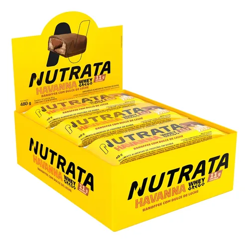 Barra Whey Grego 40g Display com 12 unidades Banoffee com Dulce de Leche Havanna Nutrata