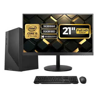 Computador Completo Intel Core i5, 16GB RAM, SSD 512GB, Bivolt, Windows 10 Pro, Preto, Monitor 21.5" Full HD, mouse e teclado - BluePC CD2E-0123TO