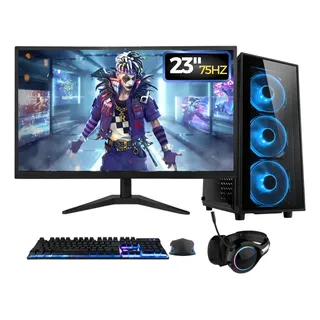 PC Gamer Completo RGB, Intel Core i7, 16GB RAM, SSD 256GB, Fonte 500W, Monitor 23" Full HD 75Hz, Kit Gamer completo - BluePC PG2E-1021RG
