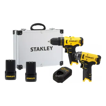 Kit Parafusadeira Furadeira e Parafusadeira de Impacto Stanley SCHI10D2FK Maleta 2 Baterias 1 Carregador