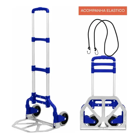 Carrinho De Mão P/ Carga Alumínio Dobrável Até 80kg + Corda Cor Azul
