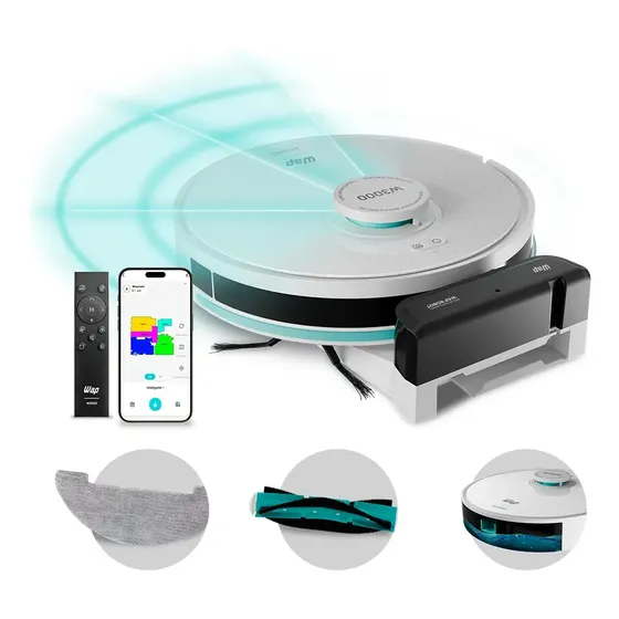 Aspirador Robô Wap W3000 Com Sensor Anticolisão E Mapeamento Lsd E Slam Bivolt Branco E Turquesa
