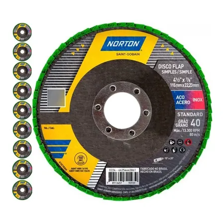 Disco Flap 4.1/2 Pol Grão 40 Standard Com 10 Unidades Norton Preto