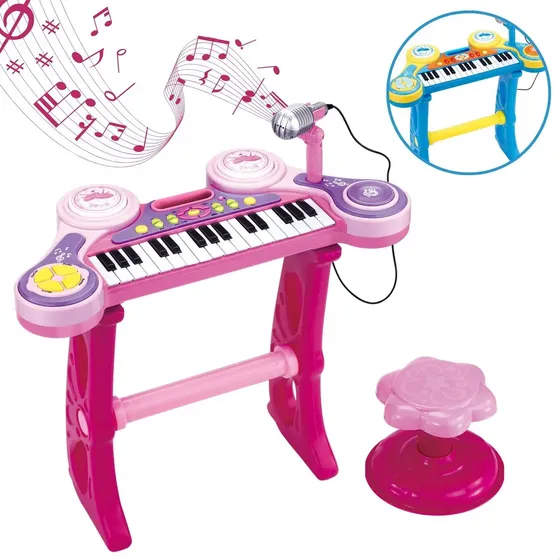 Piano Teclado Musical Infantil Pianinho Microfone Brinquedo Cor Rosa