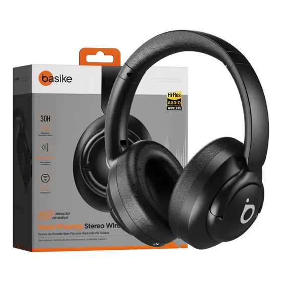 Fone de Ouvido Bluetooth Basike com Cancelamento de Ruído e Microfone para Chamadas – Bateria de 30 Horas